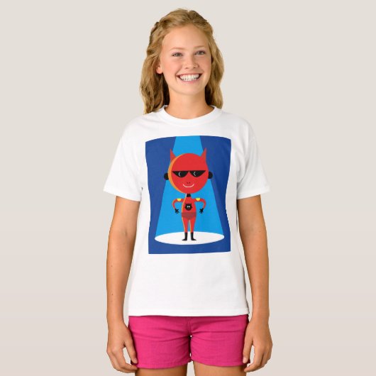 Devil Superhero Character Bold Red and Blue T-Shirt (Vorne ganz)