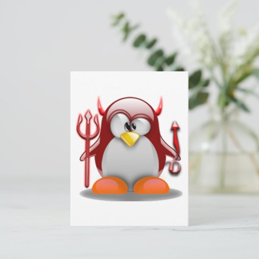 Devil Tux (Linux Tux) Postkarte (Stehend Vorderseite)