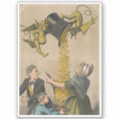 Devils, die Goldmünzen in die Schürze der Frau gie Aufkleber (Vorderseite)