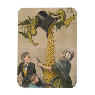 Devils, die Goldmünzen in die Schürze der Frau gie Magnet