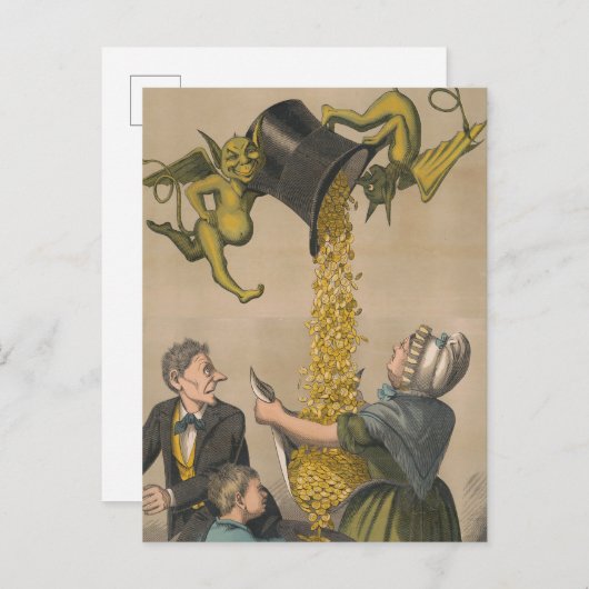 Devils, die Goldmünzen in die Schürze der Frau gie Postkarte (Vorne/Hinten)