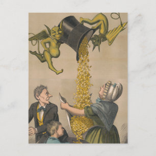 Devils, die Goldmünzen in die Schürze der Frau gie Postkarte
