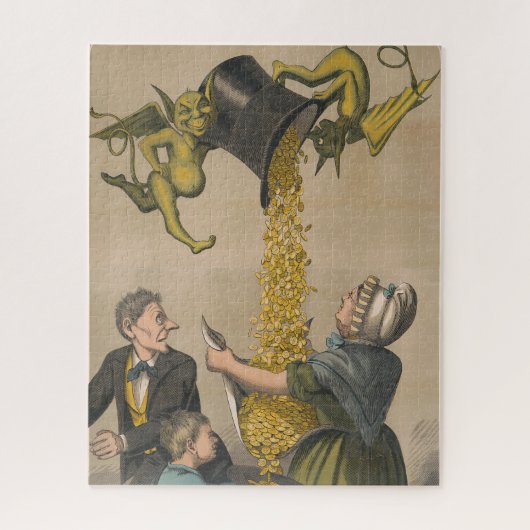 Devils, die Goldmünzen in die Schürze der Frau gie Puzzle (Vertikal)