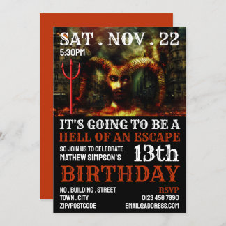 Devil's Hell Theme, Escape Room Geburtstagsparty Einladung