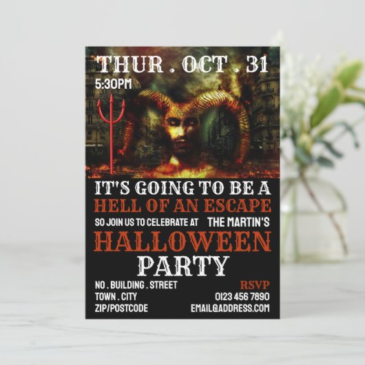 Devil's Hell Theme, Escape Room Halloween-Party Einladung (Stehend Vorderseite)