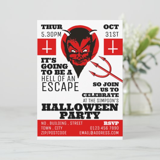 Devil's Hell Theme, Escape Room Halloween-Party Einladung (Stehend Vorderseite)