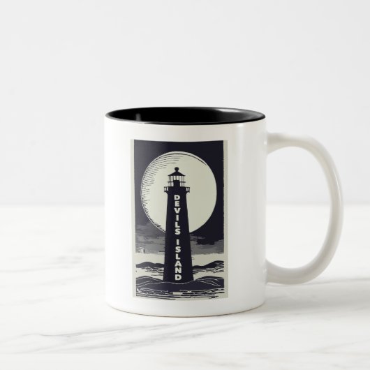 Devils Island Lighthouse Wisconsin Moon Zweifarbige Tasse (Rechts)