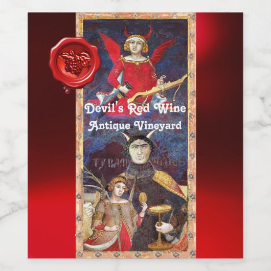 DEVIL'S RED WINE WAX SIEGEL /ANTIQUE TAROTS WEINETIKETT (Einzelnes Label)