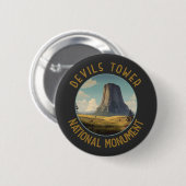 Devils Tower National Monument Distressed Circle Button (Vorne & Hinten)