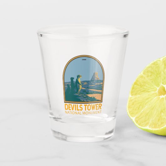 Devils Tower National Monument Prairie Dog Vintag Schnapsglas (Vorderseite)