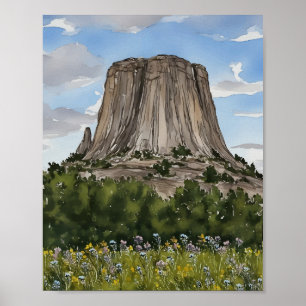 Devils Tower National Monument Watercolor Poster