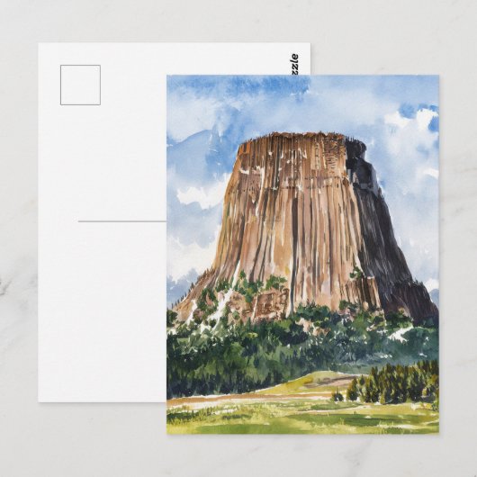 Devils Tower National Monument Watercolor Postkarte (Vorne/Hinten)