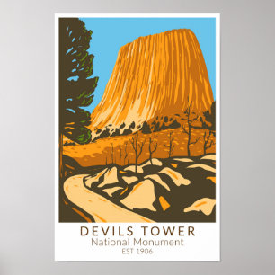 Devils Tower National Monument Wyoming Vintag Poster