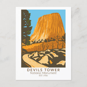 Devils Tower National Monument Wyoming Vintage auf Postkarte
