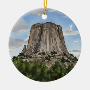 Devils Tower National Monument Wyoming Watercolor Keramik Ornament