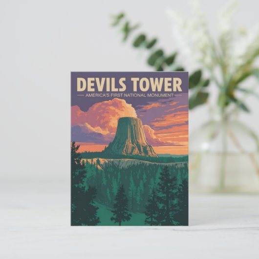 Devils Tower Vintage Travel Poster Postkarte (Stehend Vorderseite)
