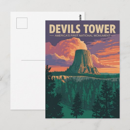 Devils Tower Vintage Travel Poster Postkarte (Vorne/Hinten)