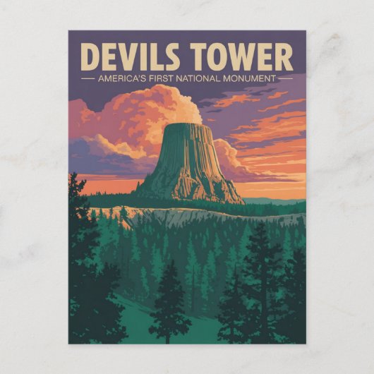 Devils Tower Vintage Travel Poster Postkarte (Vorderseite)