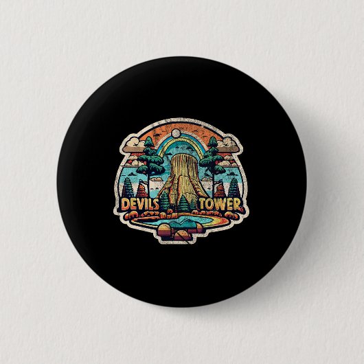 Devils Tower Wyoming National Monument Retro Vinta Button (Vorderseite)
