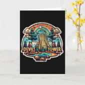 Devils Tower Wyoming National Monument Retro Vinta Karte (Gelbe Blume)