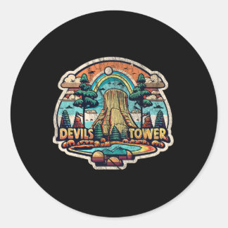 Devils Tower Wyoming National Monument Retro Vinta Runder Aufkleber