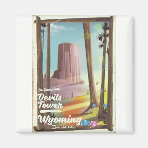 Devils Tower, Wyoming Vintage-Camping-Druck. Magnet