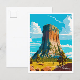 Devils Tower Wyoming Vintage Reiseillustration Postkarte