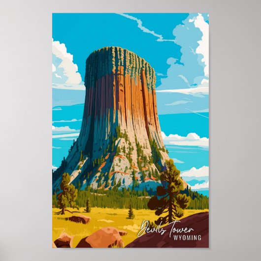 Devils Tower Wyoming Vintage Travel Illustration Poster (Vorne)