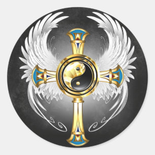 Devine Egyptian Gold Yin Yang Symbol Runder Aufkleber