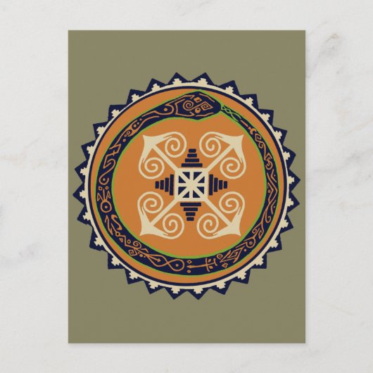 Devine Fire Wheel mit Ouroboros Snake Voodoo Postkarte (Vorderseite)