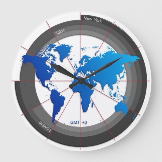 Devisen vermarkten Timezone-Uhr GMT +0 Große Wanduhr (Vorderseite)