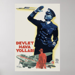 Devlet Hava Yollari Turkey Vintage Poster 1938