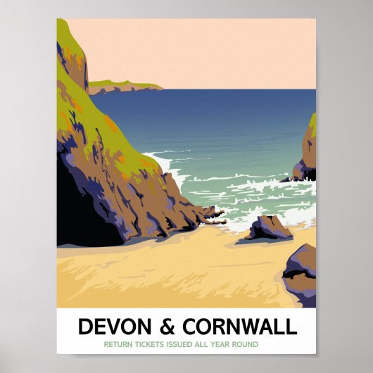 Devon & Cornwall "go by rail" Vintage Reise Poster (Vorne)