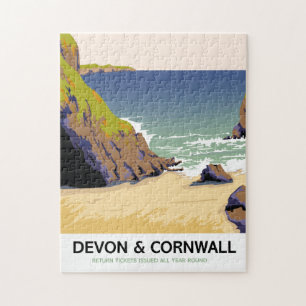 Devon & Cornwall "go by rail" Vintage Reise Puzzle