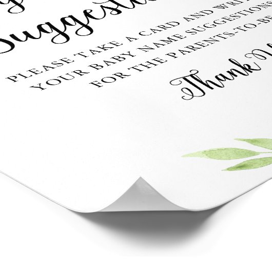 DEVON Greenery Baby Name Ideas Game Sign Poster (Ecke)