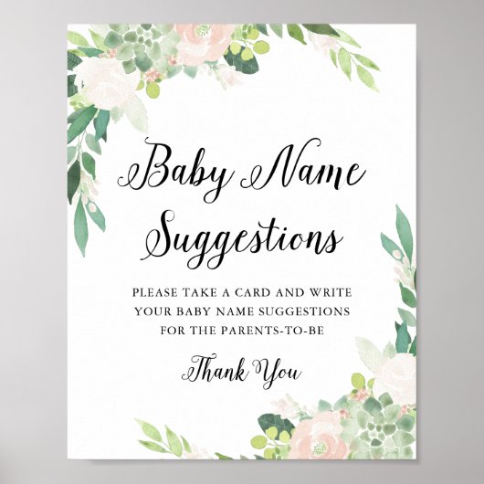 DEVON Greenery Baby Name Ideas Game Sign Poster (Vorne)