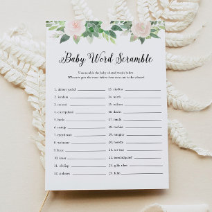 DEVON Greenery Baby Word Scramble Game Card Einladung