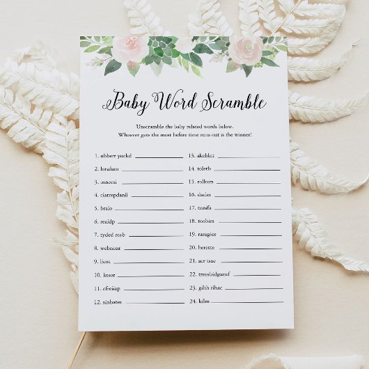 DEVON Greenery Baby Word Scramble Game Card Einladung
