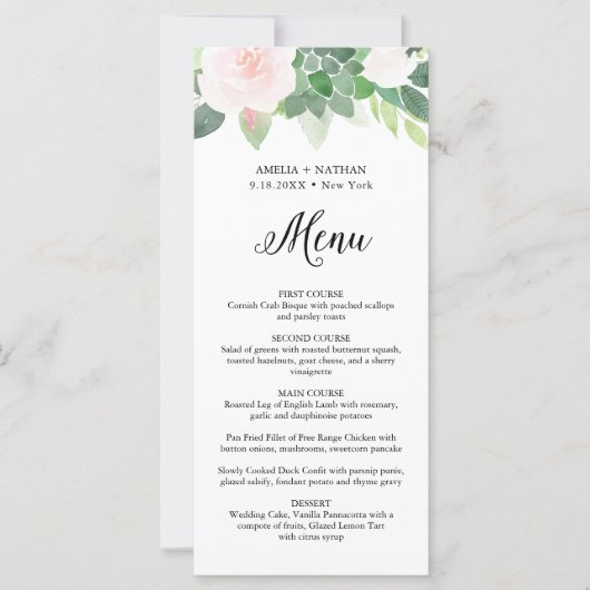 DEVON Greenery Blush Florals Menu (Vorderseite)