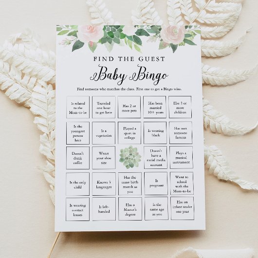 DEVON Greenery Find The Guest Baby Bingo Game Card Einladung