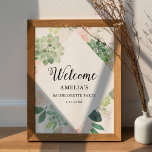 DEVON Greenery Junggeselinnen-Abschied Willkommen  Poster<br><div class="desc">Die Kollektion Devon ist ein atemberaubendes Set von Designs, das die Schönheit der Natur in ihren zarten Aquarellsukkulenten, Blättern und Blütenfloralen perfekt einnimmt. Die sanften und zarten Farben Grün und Blau verleihen dem Ganzen ein gemütliches und romantisches Ambiente, während die aufwändigen Details der Aquarellblumen und des Grüns ein visuelles Element...</div>