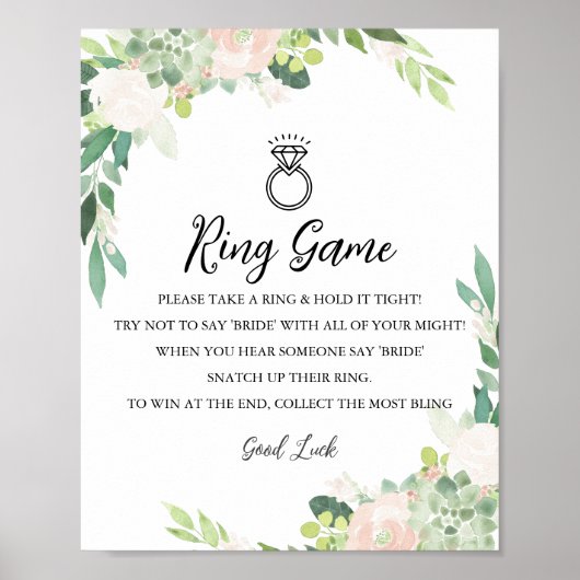 DEVON Greenery Ring Game Don't Say Bride Sign Poster (Vorne)
