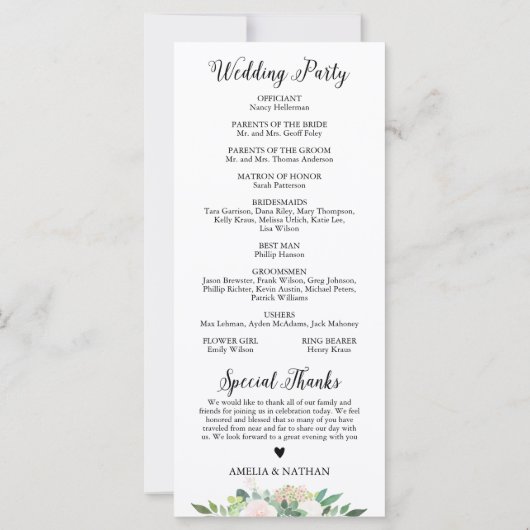 DEVON Greenery Succulent Wedding Program (Rückseite)