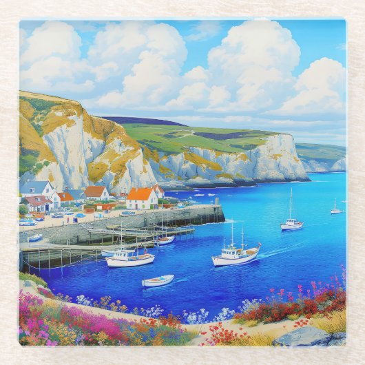 "Devon Harbor Dreamscape" - Eine englische Seascap Glasuntersetzer (Vorderseite)