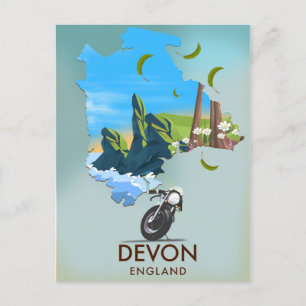 Devon Map Travel Poster Postkarte