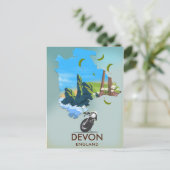 Devon Map Travel Poster Postkarte (Stehend Vorderseite)
