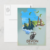 Devon Map Travel Poster Postkarte (Vorne/Hinten)