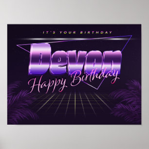 Devon Name Vorname lila retro Poster Geburtstag