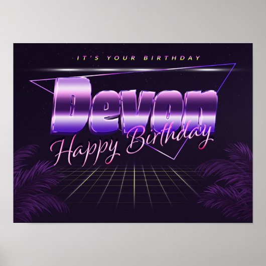 Devon Name Vorname lila retro Poster Geburtstag (Vorne)