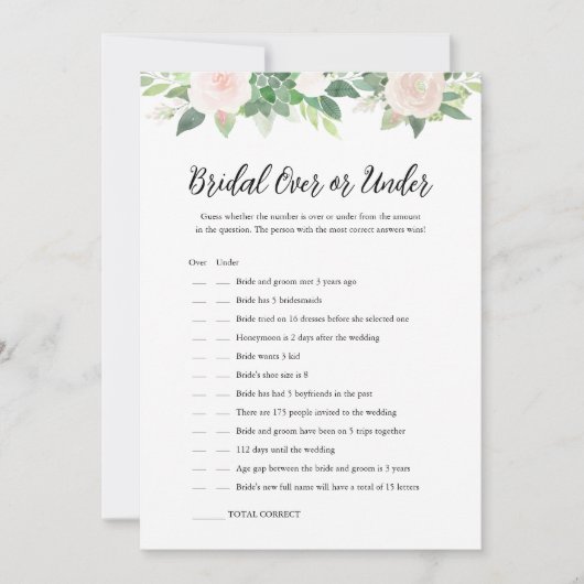DEVON Over oder Under Brautparty Game Card Einladung (Vorderseite)